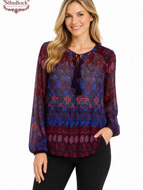 T36 Lucky Brand 1X Boho Tassel Tie Blouse | 100% Viscose | NWOT